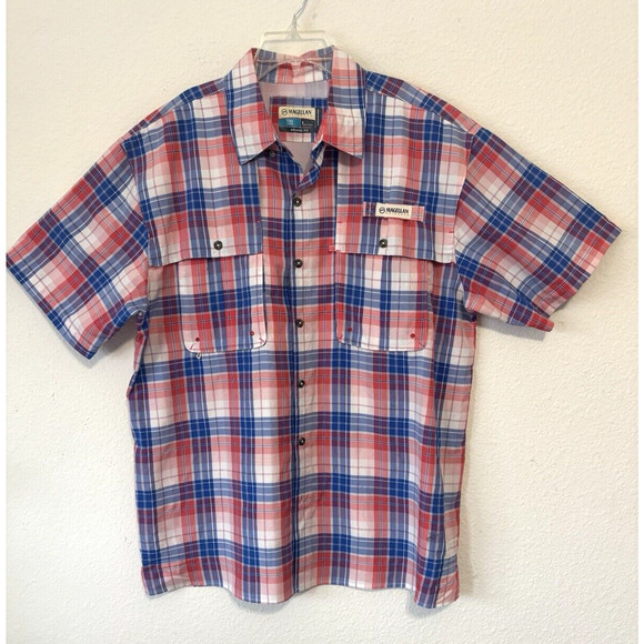 Magellan Outdoors Fish‎ Gear Plaid Fishing Shirt L Relaxed Fit Vented Cabincore - Picture 1 of 7